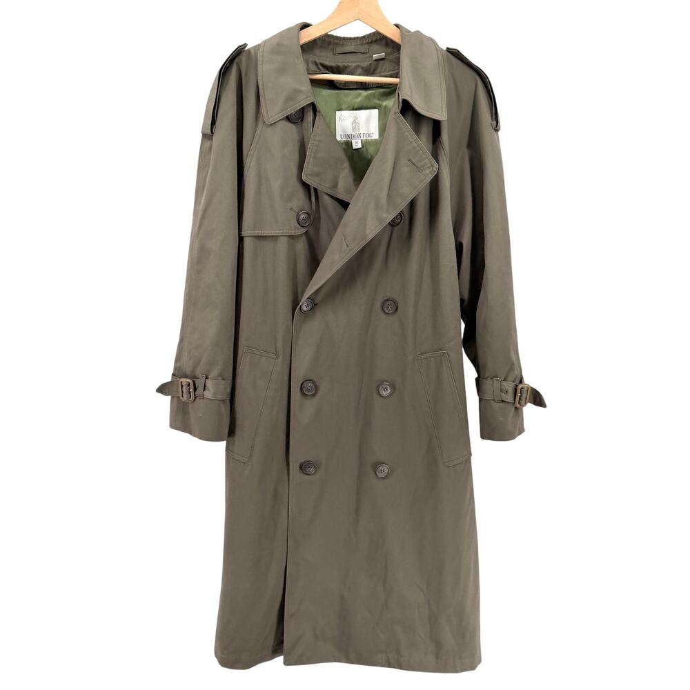 Vintage 80s London Fog Olive Green Double Breasted Zip In Liner Trench Coat